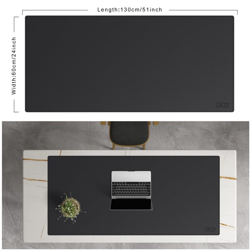 Cacoy 51" x 24" Leather Desk Mat, Office Desk Blotters, Large Computer Gaming Mouse Pad XXL, Waterproof PU Leather Laptop Table Cover Protector, Executive Desktop Accessories (Black) - Image 3